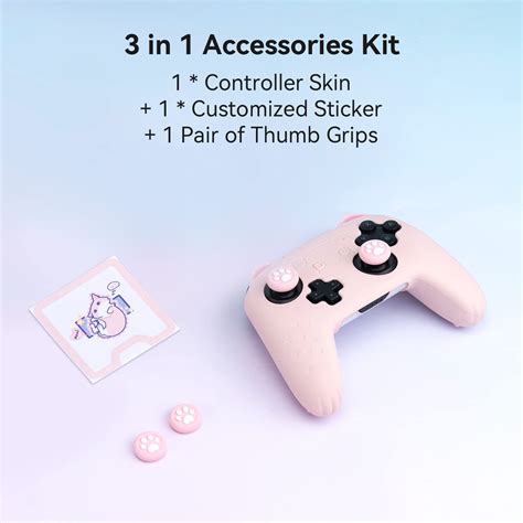 Geekshare Pink Cat Paw Controller Skin Grips Set For Nspro Anti Slip