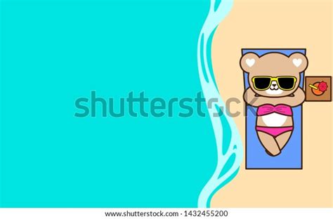 Cute Bear Bikini On Beach Summer Stock Vector Royalty Free Shutterstock