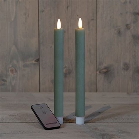 Anna S Collection LED Dinerkaarsen 4x Jade Groen 23 Cm Met