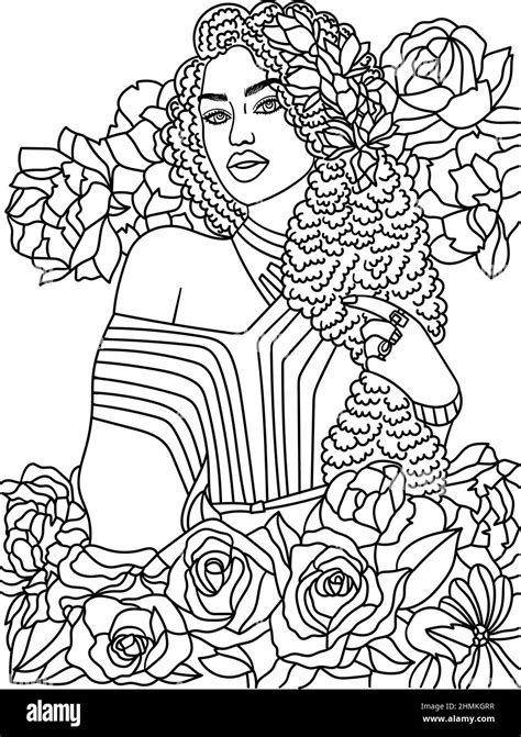 African American Flower Girl Adult Coloring Page Stock Vector Image