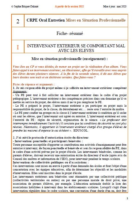 Crpe Bis Oral Entretien Mises En Situation Professionnelle Enseigner