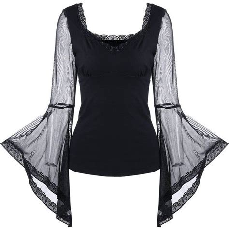 Sheer Mesh Insert Bell Sleeve Top 42 Brl Liked On Polyvore Featuring