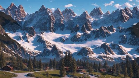 Premium Photo Trees Nestled In A Snowy Mountain Valley