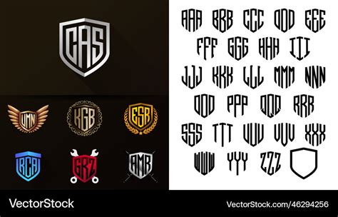 3 letter shield logo emblem monogram abbreviation Vector Image