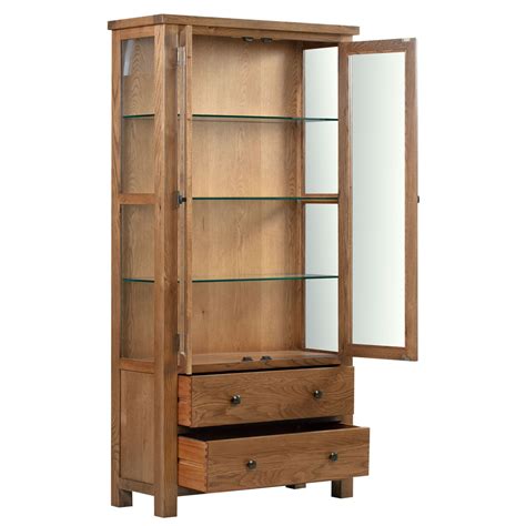 Wynyard Rustic Display Cabinet With Glass Doors Sides Oak World