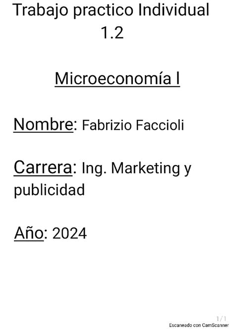 Microeconom A I Trabajo Pr Ctico Individual Trabajo Practico