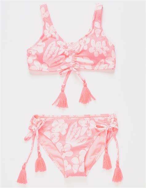 BEACH LINGO Plumeria Garden Cinch Bralette Girls Bikini Set POP PINK