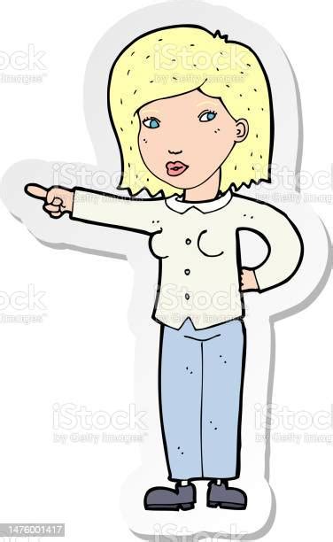 Sticker Of A Cartoon Woman Pointing Stock Illustration Download Image Now Adult Art