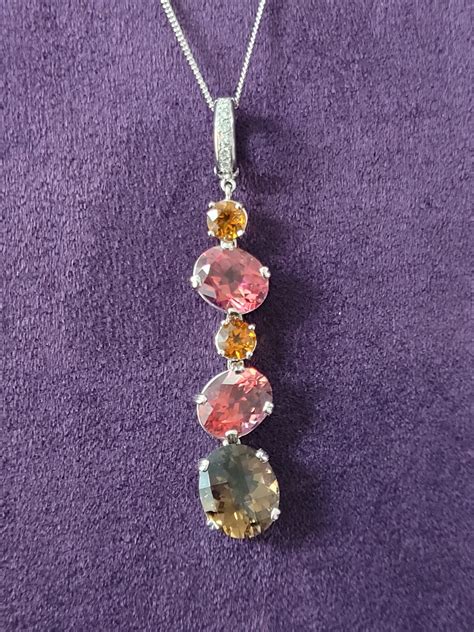 Pre Owned Modern Mixed Gemstone Pendant Chain Andrews Jewellers