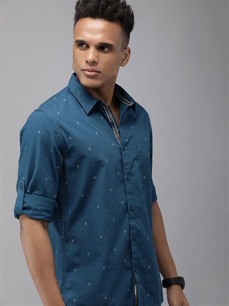 Buy The Roadster Lifestyle Co Men Teal Blue White Printed Casual