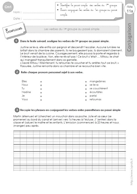 Cm Exercices Le Pass Simple Er Groupe