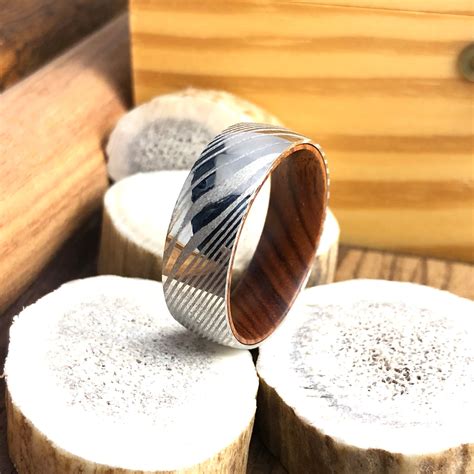 Damascus Ring Damascus Wood Ring Damascus Steel Wedding - Etsy