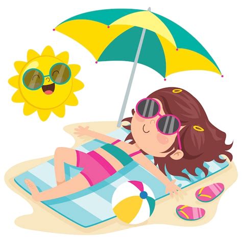 Premium Vector Cartoon Character Sunbathing On The Beach