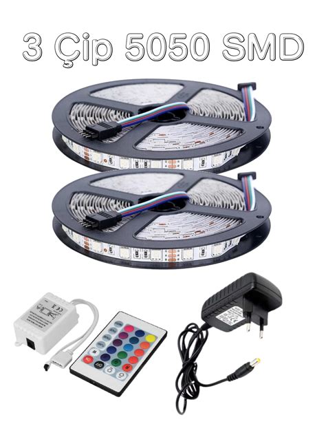 Rgb Led Slikonsuz İç Mekan 10 Metre 24 Tuş Kumanda 5050 Smd 3 Çip Set