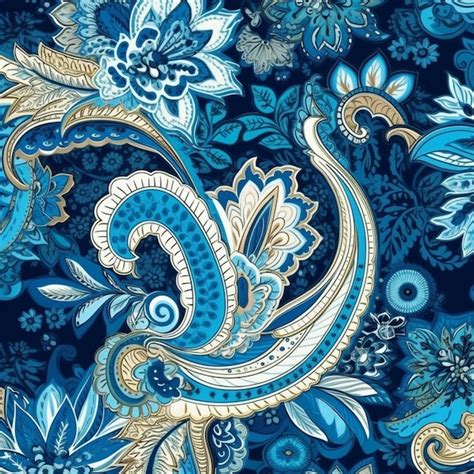 Premium Photo A Close Up Of A Blue And Gold Paisley Pattern Generative Ai