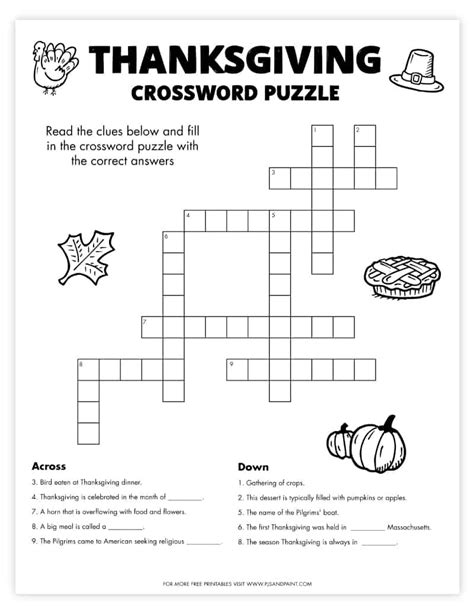 Thanksgiving Crossword Printable Free