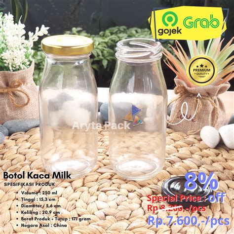 Jual Botol Kaca Bening Ml Milk Glass Jar Toples Minuman Jus Susu