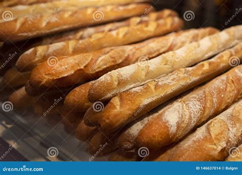 Loaf Long Or Baguette Of White Bread Golden Fresh Floured And Crispy