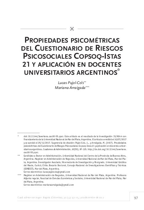 Pdf Propiedades Psicométricas Del Cuestionario De Riesgos