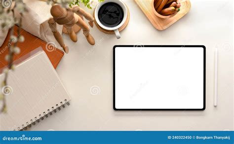 College Study Table Top View with Stationery, and Digital Tablet Mockup ...