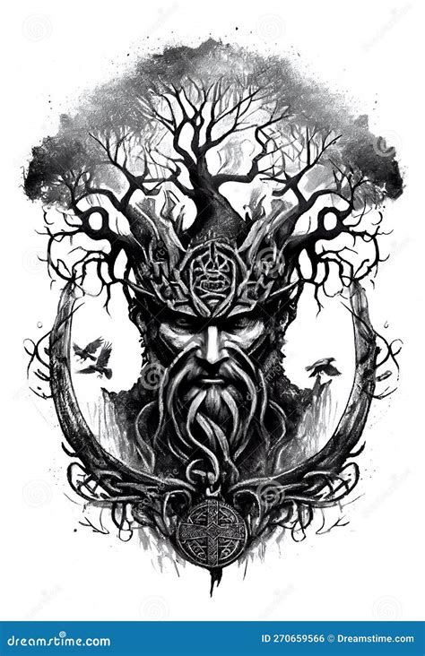 Watercolor Ink Of Northern Mythology Yggdrasil Tree Of Life Stock