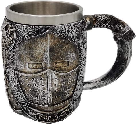 Eoocvt Stainless Steel Knight Mug 3d Design Creepy Helmet Armour Coffee Mug Enchase