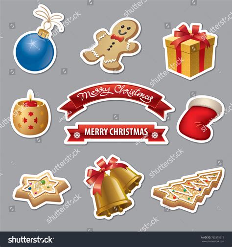 Illustration Set Happy Christmas Icons Stickers Stock Vector Royalty