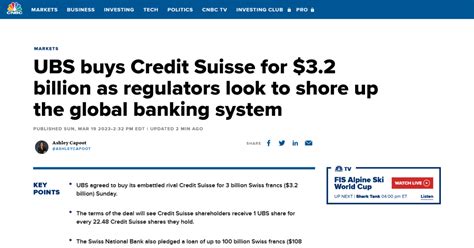 Switzerland Ubs Takes Over Credit Suisse To Prevent Contagion In