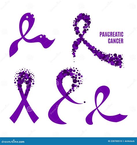 Pancreatic Cancer Awareness Purple Ribbon Collection Set Stock Vector