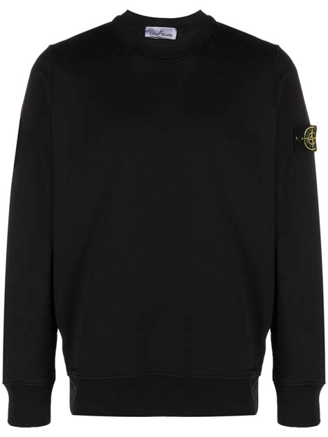 Stone Island Compass Patch Crew Neck Sweatshirt Black FARFETCH RS