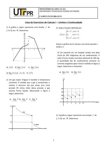 Lista De Exercícios De Calculo I Limites E Continuidade Utfpr