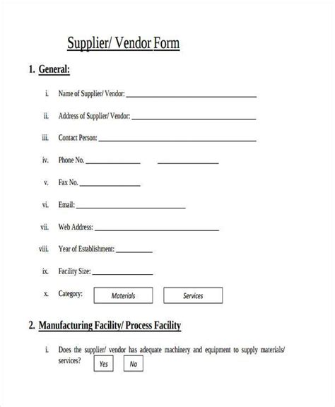 Free Sample Supplier Assessment Forms In Pdf Ms Word