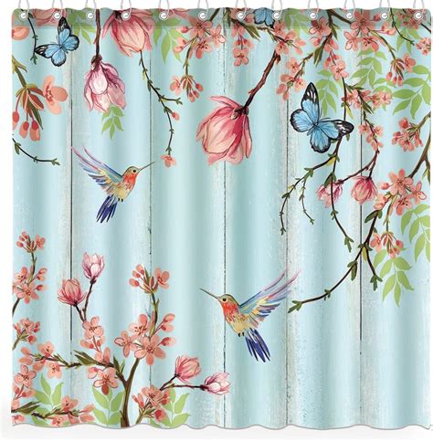 Dephoto Flower Hummingbird Shower Curtains For Bathroom