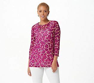 Logo Layers By Lori Goldstein Sleeve Printed Sheer Mesh Top Qvc