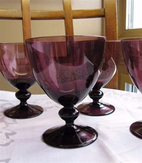 Mid Century Mod Amethyst Plum Purple Ball Stem Glass Goblet Lot 8 Moroccan Midcenturymodern