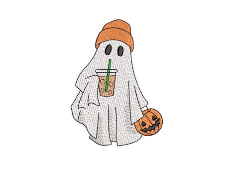 Ghost With Iced Coffee · Creative Fabrica