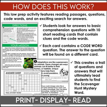 Scavenger Hunt with Animal Adaptations featuring Nonfiction Reading