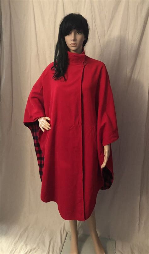 Vintage Reversable Cape Poncho Dress Jacket Red Corde Gem