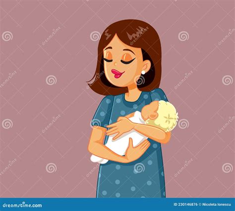 Happy Mom Holding Infant Newborn Baby Vector Cartoon Stock Vector