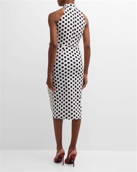 Chiara Boni La Petite Robe Polka Dot Ruffle Mock Neck Midi Dress