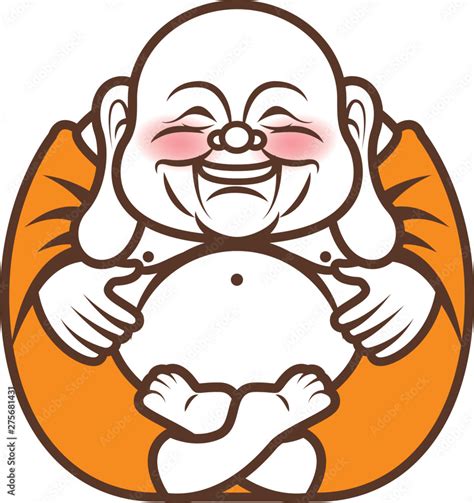 Cute chubby long ears Happy Laughing Buddha character cartoon. Vector ...