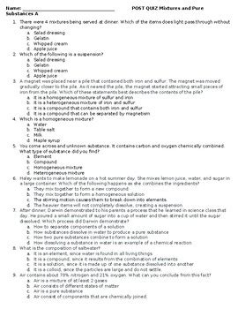 Mixtures and Pure Substances QUIZ 20 questions by Science worksheets ...