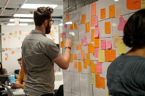 Premium Photo A Man Standing Next To A Wall Covered In Sticky Notes