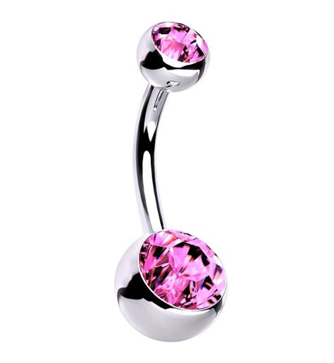 Pink Cz Internally Threaded Titanium Belly Button Ring The Body Rings