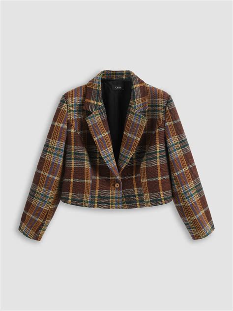 Tweed Notched Collar Blazer Curve And Plus For School Work