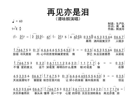 谭咏麟再见亦是泪简谱 琴魂网