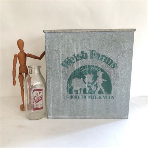 Welsh Farms Galvanized Milk Box Vintage Galvanized Metal Dairy Box Cooler Farmhouse Bin