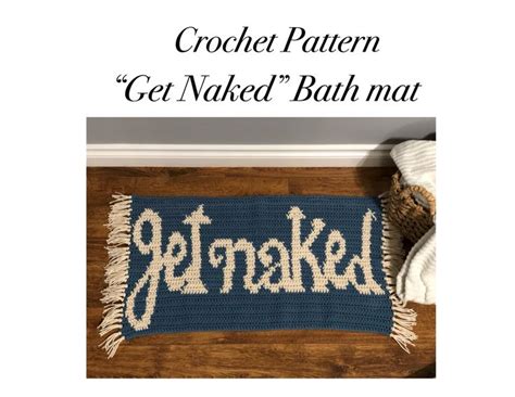 Crochet Pattern Get Naked Bath Mat On Wooden Floor With Text Overlay