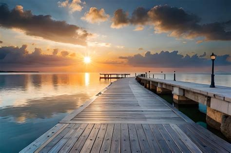 Un Muelle Con Un Atardecer De Fondo Foto Premium