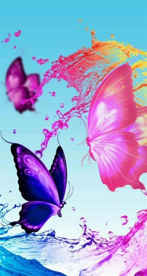 Two Colorful Butterflies Flying Over Water With Splashing Paint On The